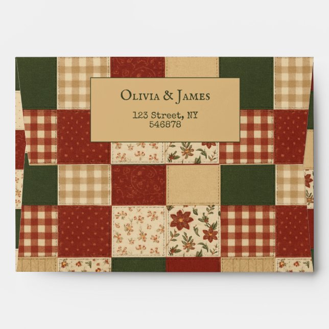Red Green Patchwork Quilt Rustic Farmhouse Floral Envelope (Back (Top Flap))