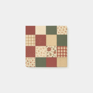 Red Green Patchwork Quilt Rustic Farmhouse Floral Post-it Notes
