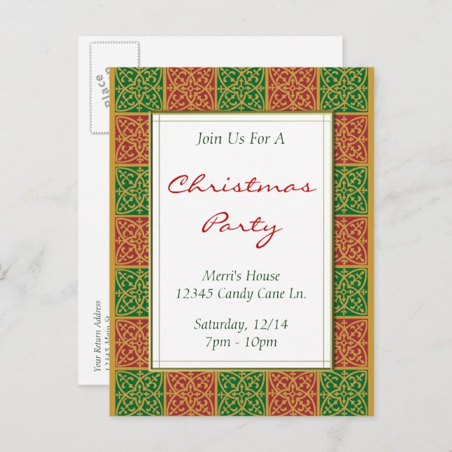 Red Green Pattern Custom Christmas Party Postcard (Front/Back)