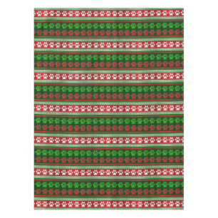Red green paw print pattern holiday table cloth