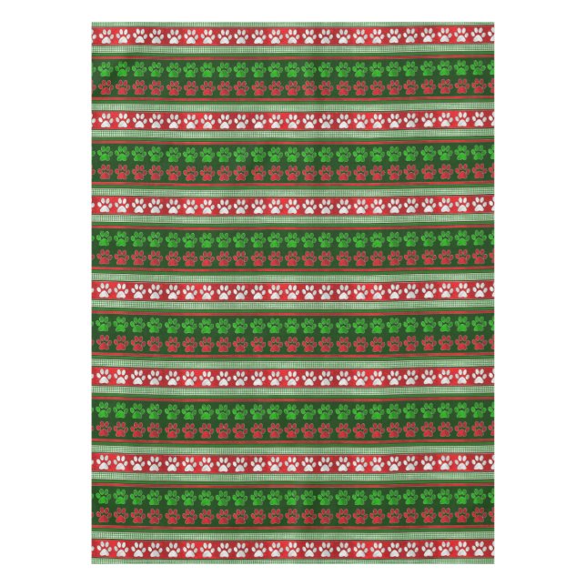 Red green paw print pattern holiday table cloth (Front)