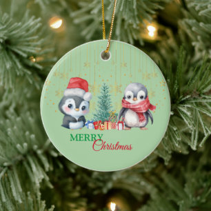 Red Green Penguin Santa Merry Christmas Party Ceramic Tree Decoration