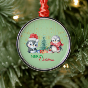 Red Green Penguin Santa Merry Christmas Party Metal Tree Decoration