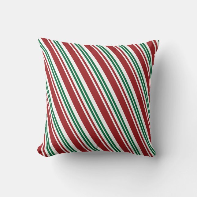 Red & Green Peppermint Stripe Cushion (Front)