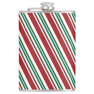 Red & Green Peppermint Stripe Hip Flask
