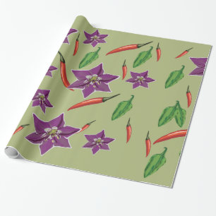 Red , Green Peppers, Chilli Peppers, Purple Blosso Wrapping Paper