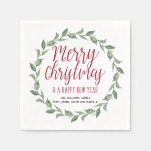 Red Green Personalised Merry Christmas Wreath Napkin