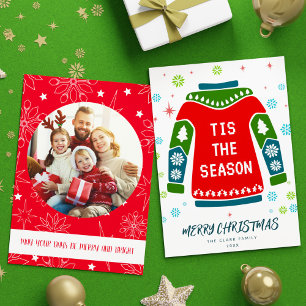 Red Green Photo Family Ugly Sweater Tis the Season Holiday Card