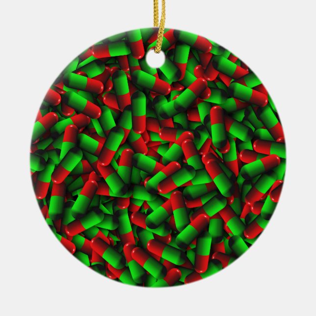 red green pills drugs ceramic tree decoration (Front)