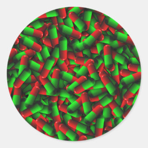 red green pills drugs classic round sticker