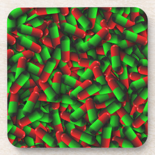red green pills drugs coaster
