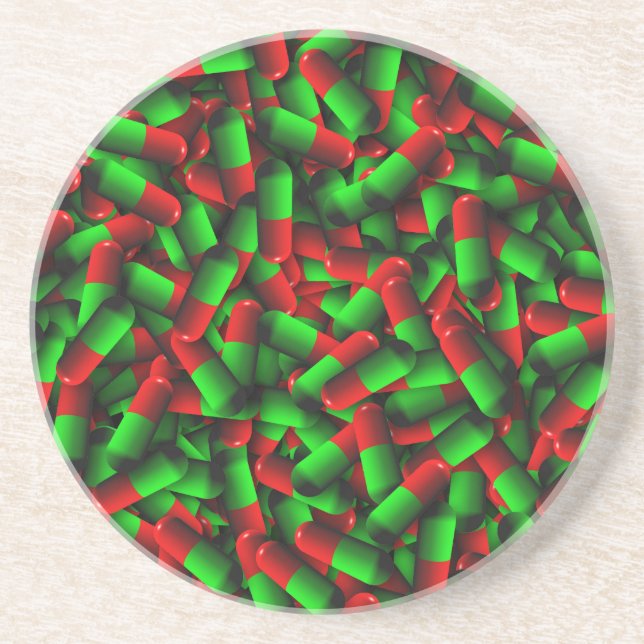 red green pills drugs coaster (Front)