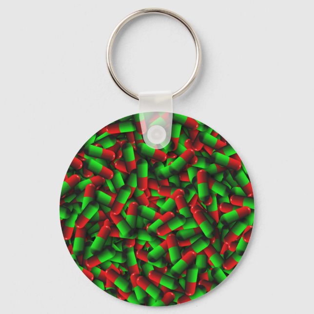 red green pills drugs key ring (Front)