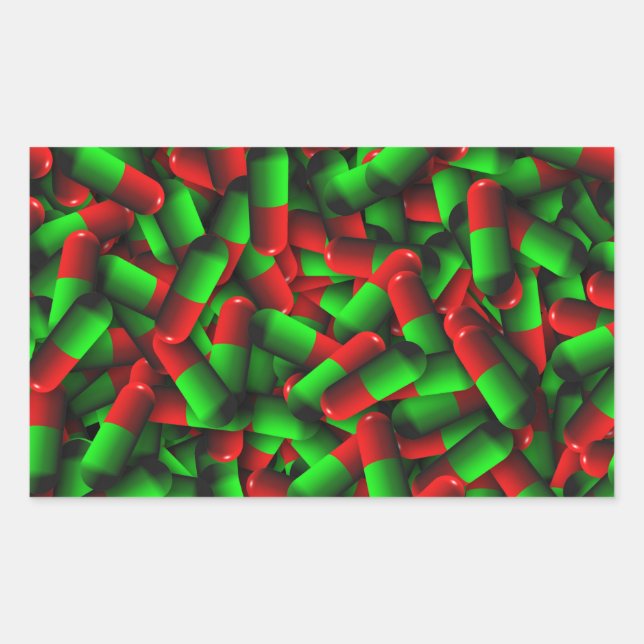 red green pills drugs rectangular sticker (Front)