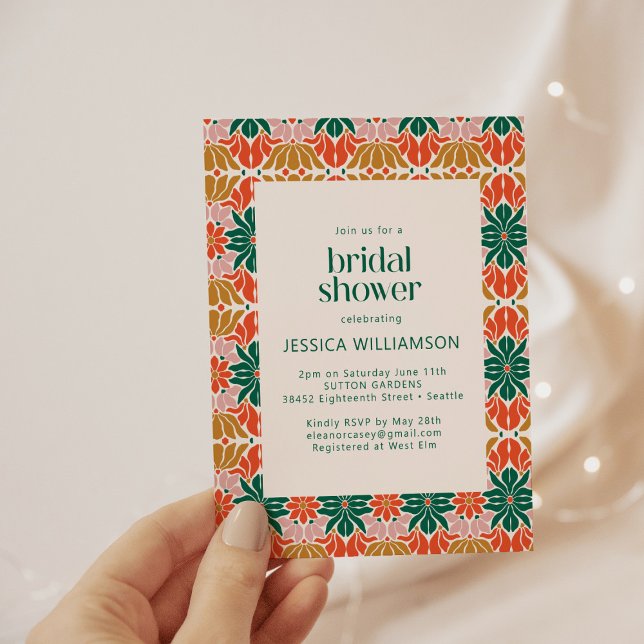 Red Green Pink Christmas Botanical Bridal Shower Invitation (Creator Uploaded)