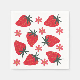 Red Green Pink Simple Strawberries Napkins