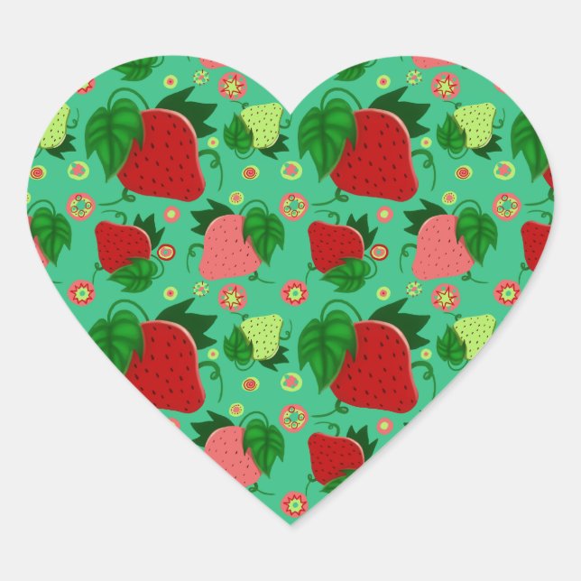 Red Green Pink Strawberries Heart Sticker (Front)