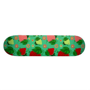 Red Green Pink Strawberries Skateboard
