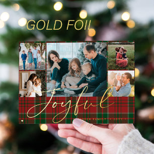 Red green plaid 5 photo collage Joyful Christmas