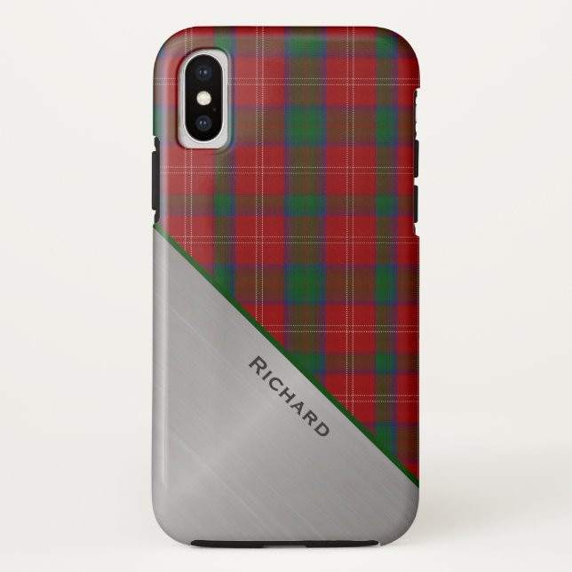 Red & Green Plaid & Aluminium Look  Case-Mate iPhone Case (Back)
