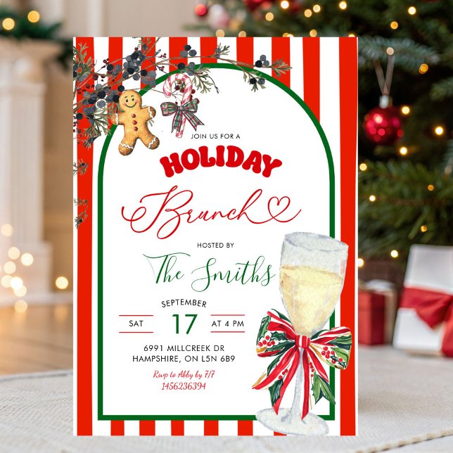 Red Green Plaid Bow Preppy Holiday Brunch Party Invitation (Creator Uploaded)