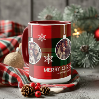 Red Green Plaid Buffalo Check Photo Christmas Mug