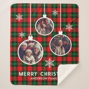 Red Green Plaid Buffalo Check Photo Christmas Sherpa Blanket