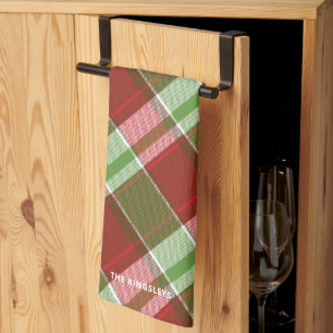 Red Green Plaid Christmas Holiday Personalised Tea Towel