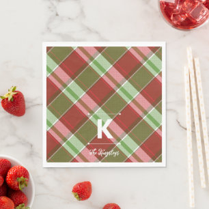 Red Green Plaid Christmas Personalised Monogram Napkin