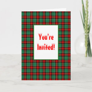 Red Green Plaid Custom Folded Holiday Invitation