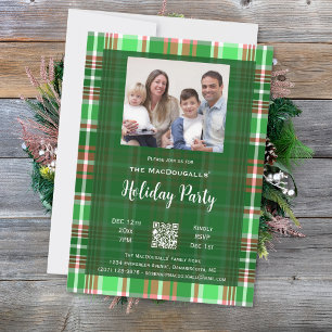 Red Green Plaid Family Photo Holiday Party Invitation