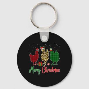 Red Green Plaid Leopard Chickens Santa Elf Hat Chr Key Ring