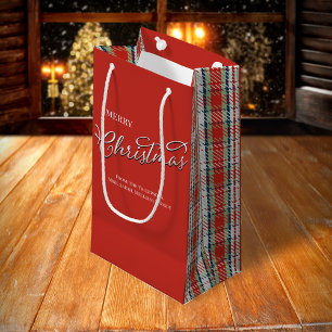 Red Green Plaid Merry Christmas Custom Small Gift Bag