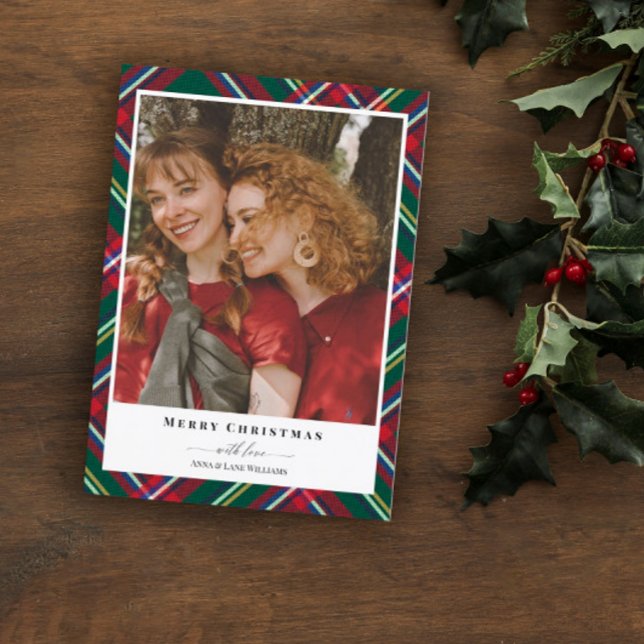 Red Green Plaid Merry Christmas Photo Holiday Card (Creator Uploaded)