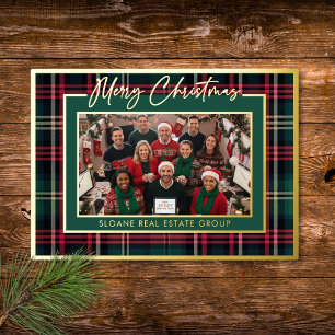 Red Green Plaid Merry Christmas Script Photo