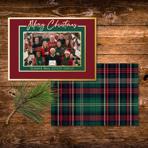 Red Green Plaid Merry Christmas Script Photo