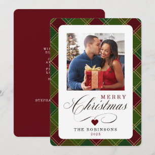 Red Green Plaid Pattern Merry Christmas Photo Holiday Card