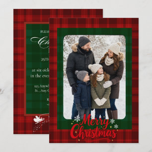  Red Green Plaid PersonalizedChristmas Party Photo Invitation