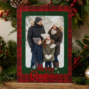 Red Green Plaid PersonalizedChristmas Party Photo Invitation