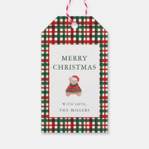 Red Green Plaid Preppy Teddy Christmas Gift Tags