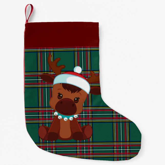 Red/Green Plaid 'Reindeer Chrstimas Stocking (Front)