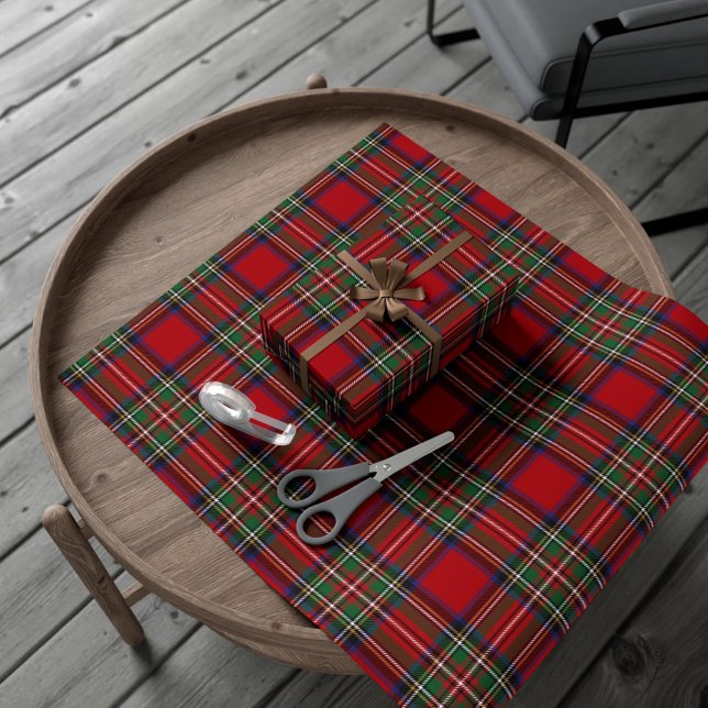 Red Green Plaid Rustic Classic Holiday Wrapping Paper (Plaid Rustic Stewart Tartan Wrapping Paper)