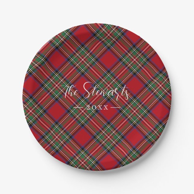 Red Green Plaid Rustic Classic Tartan Paper Plate (Front)