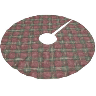 Red Green Plaid Stripes Christmas Brushed Polyester Tree Skirt