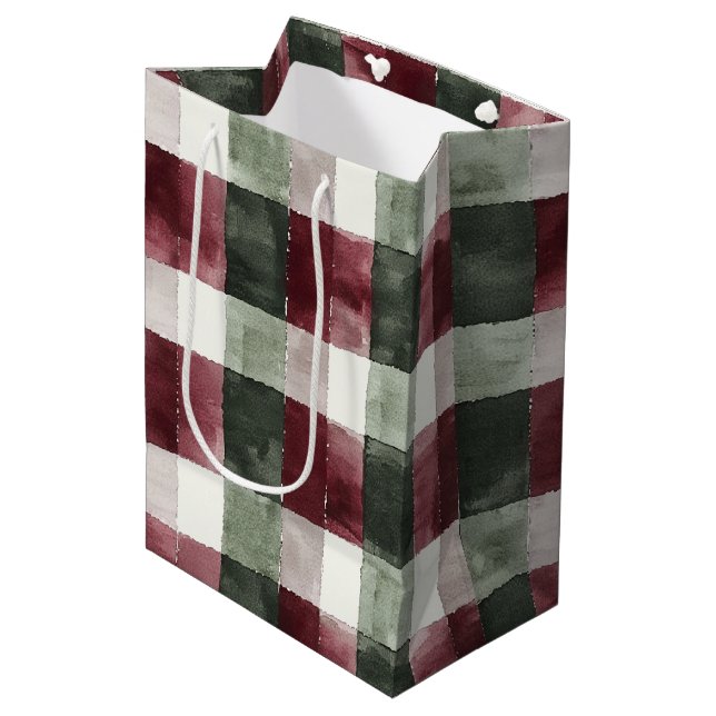 Red Green Plaid Stripes Rustic Christmas Medium Gift Bag (Front Angled)