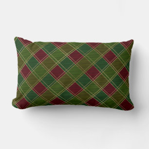 Red Green Plaid Tartan Lumbar Cushion