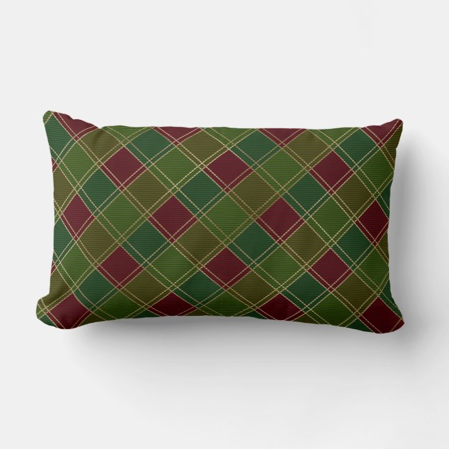 Red Green Plaid Tartan  Lumbar Cushion (Front)
