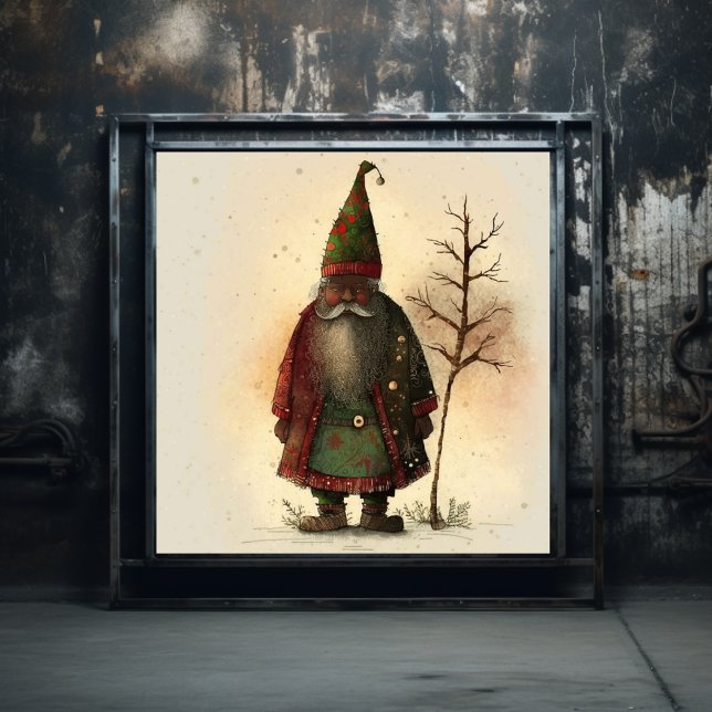 Red & Green Plaid Woodland Gnome Black Santa Poster (Creator Uploaded)