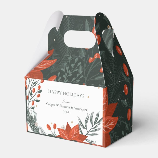 Red Green Poinsettia Floral Simple Business Favour Box (Front Side)