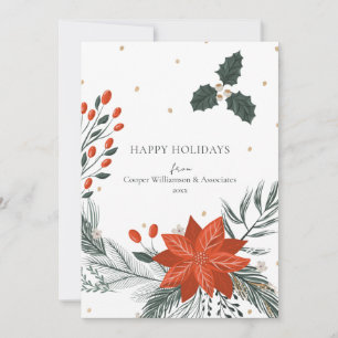 Red Green Poinsettia Floral Simple Business Holiday Card